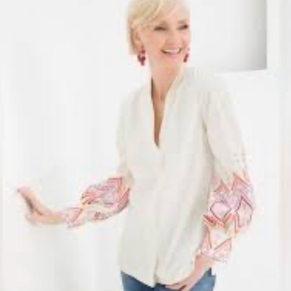 NWT Chicos Embroidered Blouse Cream ‎ Size 3 (16 18)